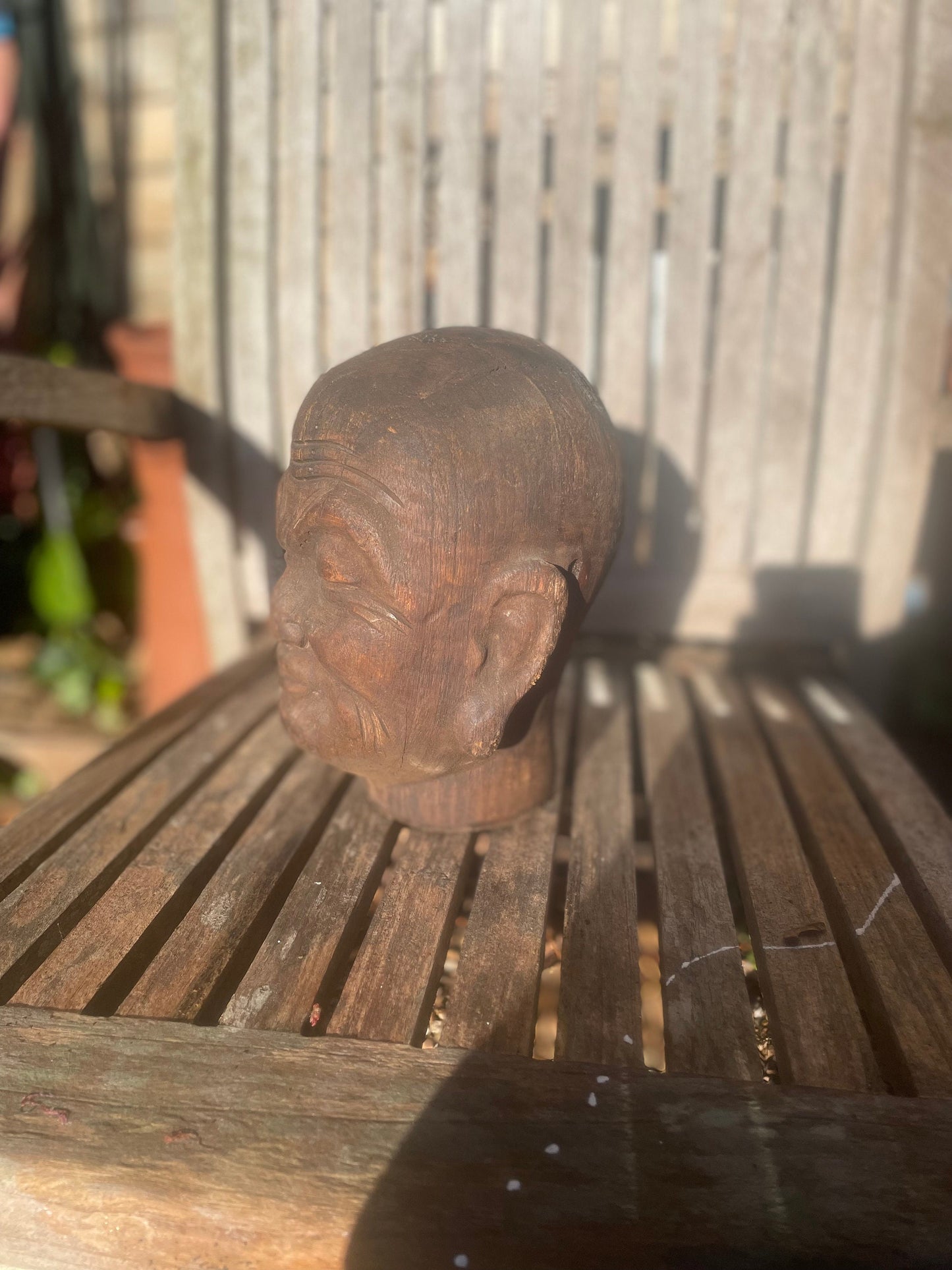 A Nineteenth Century Hand Carved Chinese Head of a Lohan  21cm Tall