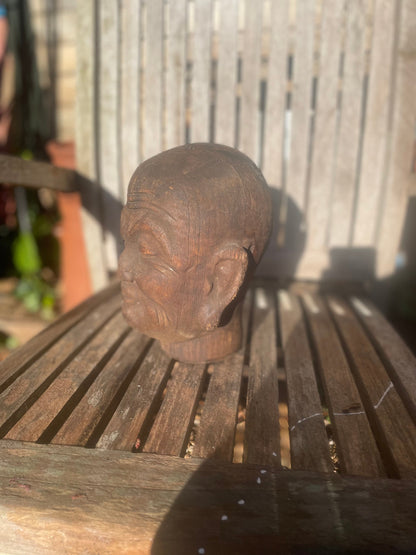 A Nineteenth Century Hand Carved Chinese Head of a Lohan  21cm Tall