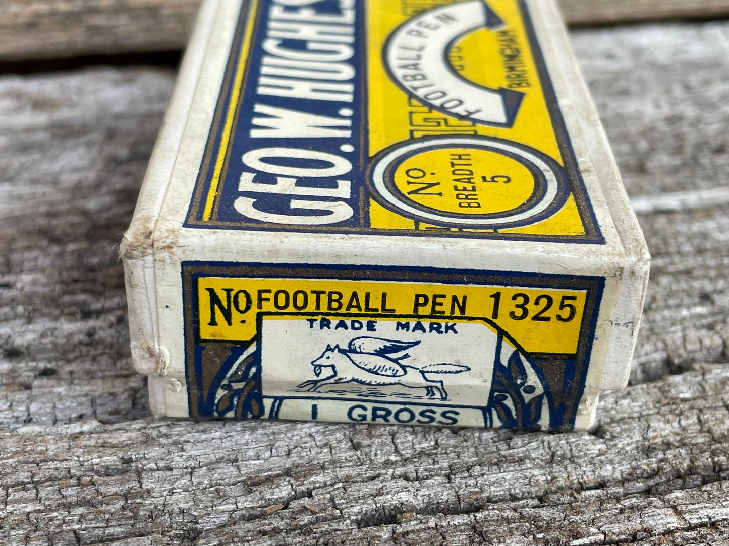 A Vintage Unopened Box of Football Pen Nibs by Geo. W. Hughes - No. 1325 Breadth 5 - 144 No. Nibs