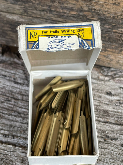 A Vintage Opened Box of Flight Commander Pen Nibs by Geo W. Hughes - No. 1240 M Approx. 80 Nibs