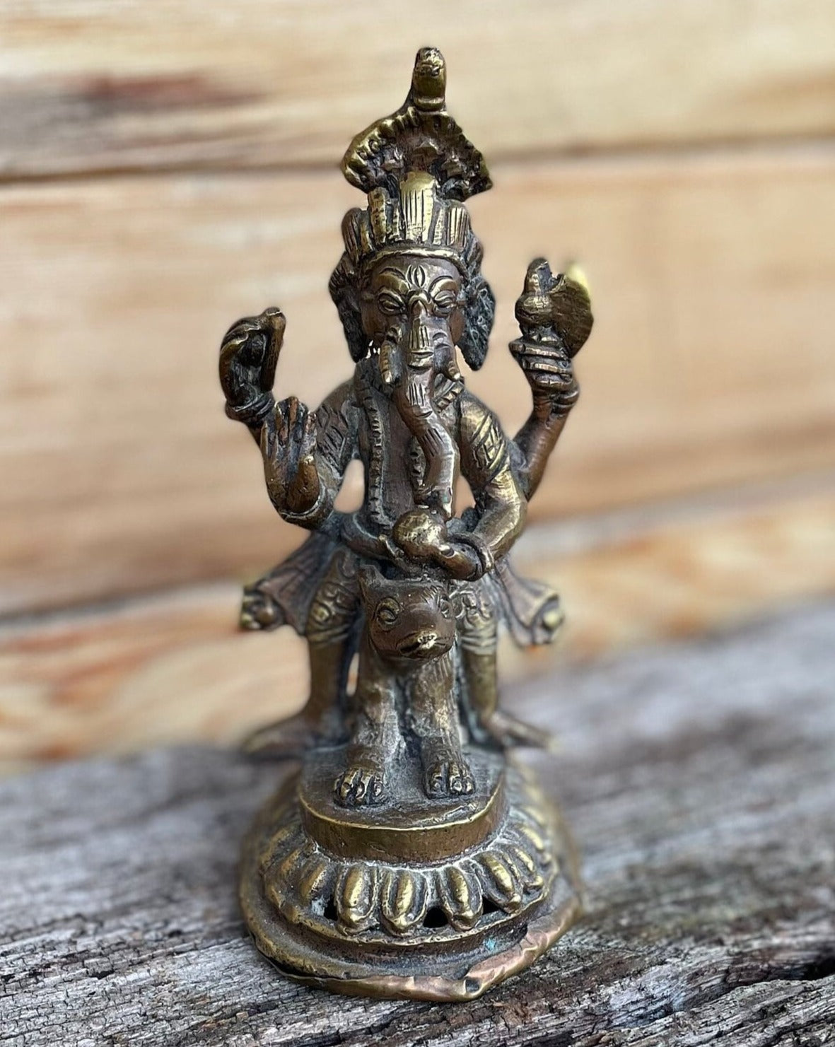 A 19th Century Indian Brass Statue of Ganesha Straddling The Rat Mushika 14cm Tall