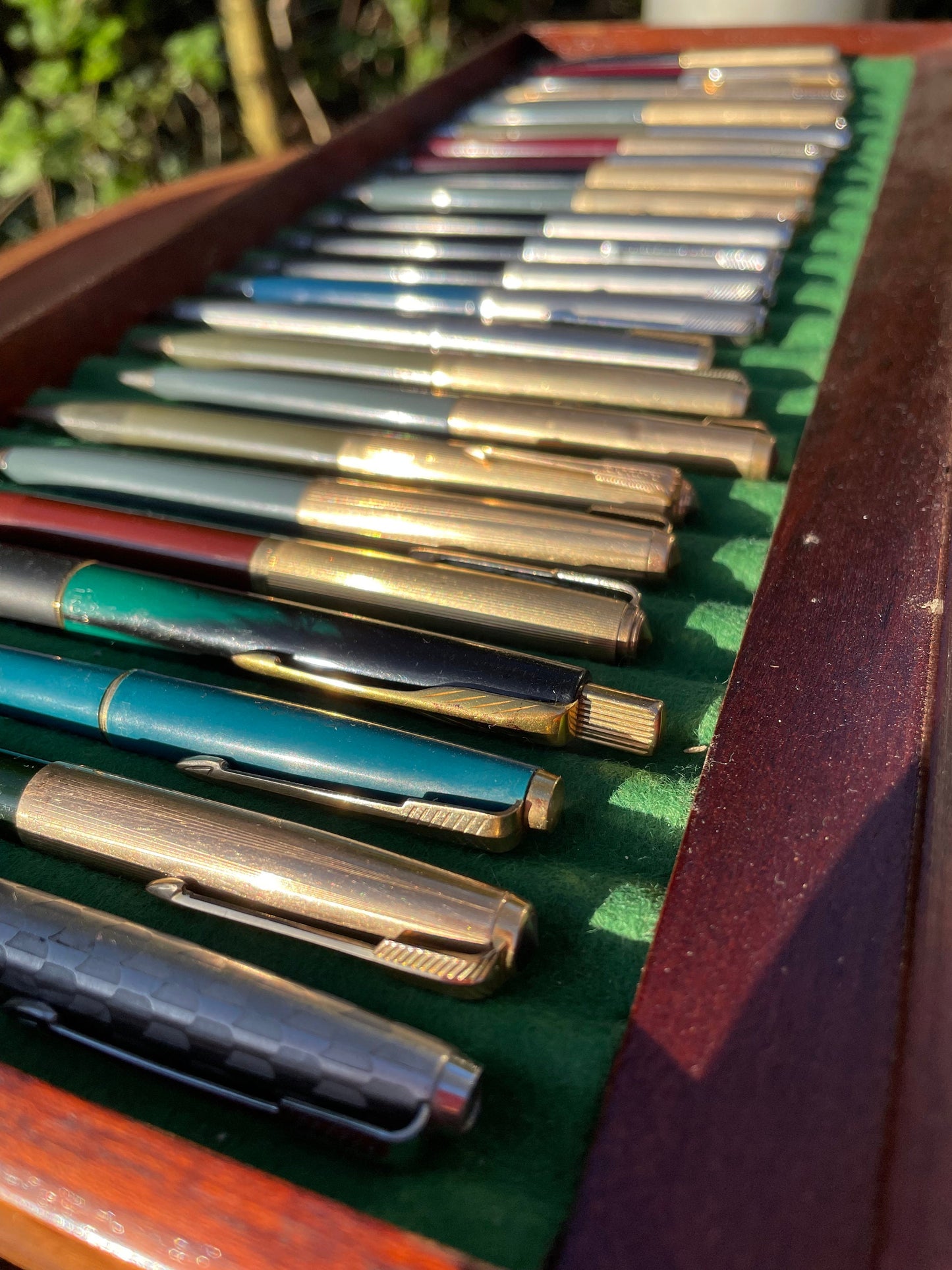 A Fine Collection of Parker Propelling/Clutch Pencils and Ball Points in a Hard Wood Presentation Case