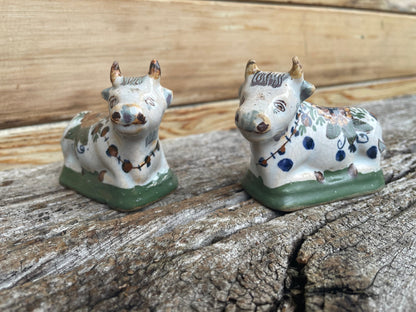 A Pair of 19th Century Recumbent Polychrome Cows - Adriaan van Rijsselberg Marks to Base 9cm Long