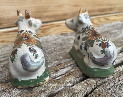 A Pair of 19th Century Recumbent Polychrome Cows - Adriaan van Rijsselberg Marks to Base 9cm Long