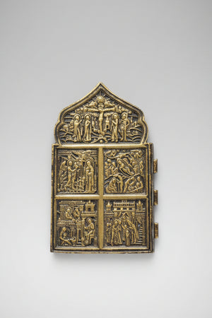 A Medieval Bronze/Brass Religious Icon With Saints 1600-1700 AD 16cm Tall