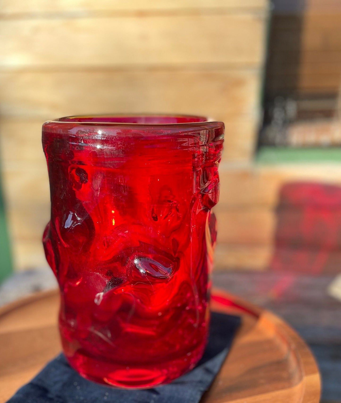 A  Large Heavy Whitefriars Red Glass 'Nobbly' Vase c 1960 24cm Tall 4kg