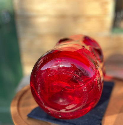 A  Large Heavy Whitefriars Red Glass 'Nobbly' Vase c 1960 24cm Tall 4kg