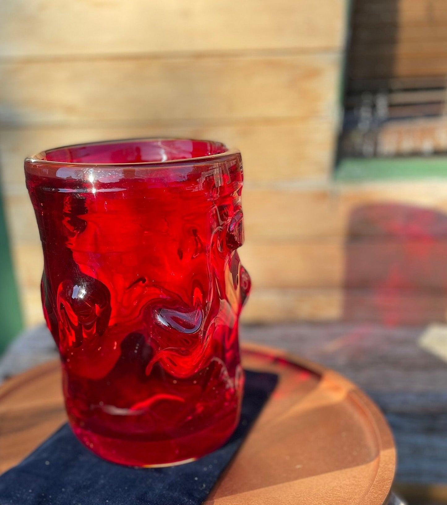 A  Large Heavy Whitefriars Red Glass 'Nobbly' Vase c 1960 24cm Tall 4kg