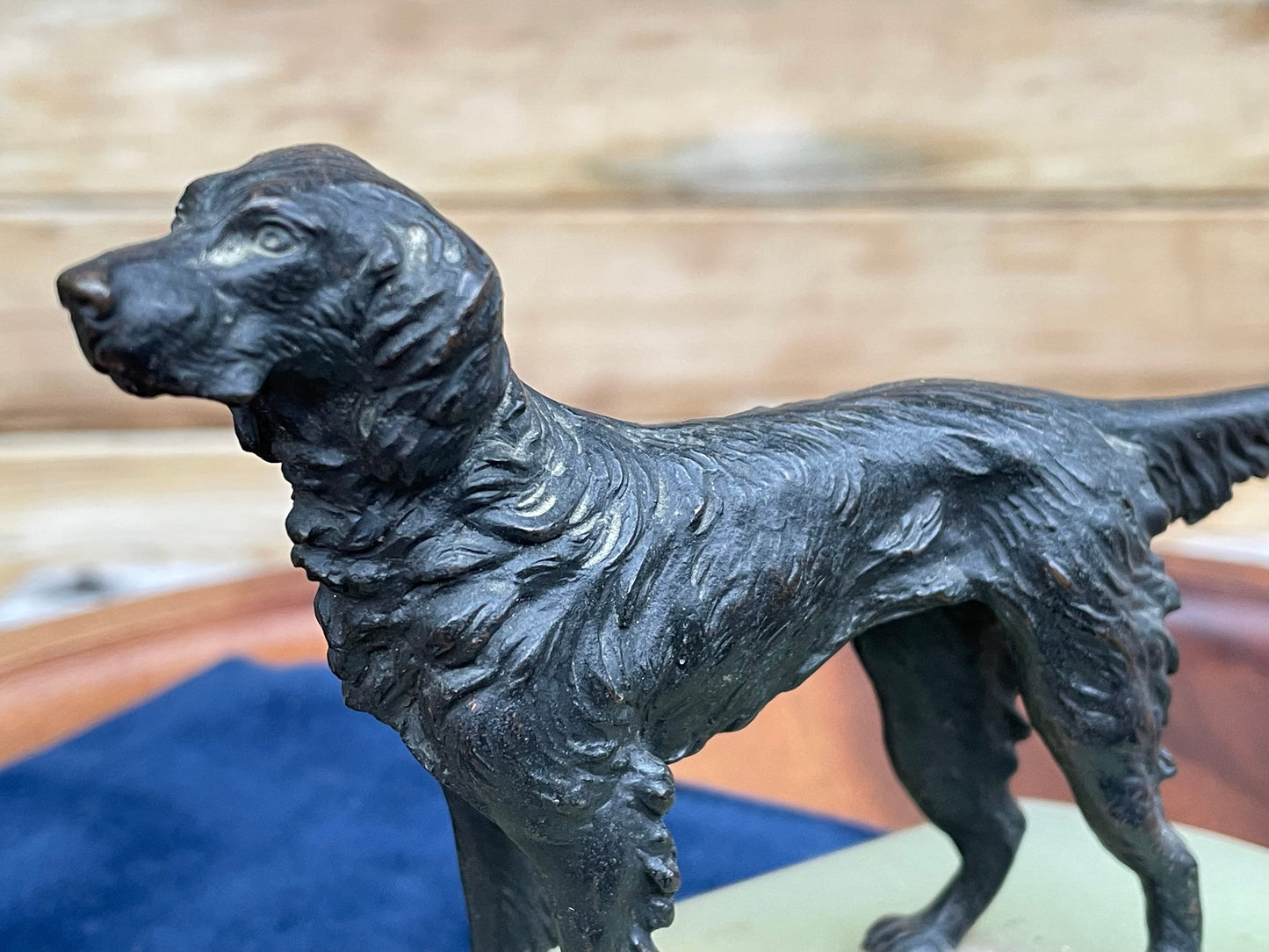 A Very Fine Early 20th Century Cast Bronze of an Alert Gun Dog on Marble Base 14cm Long