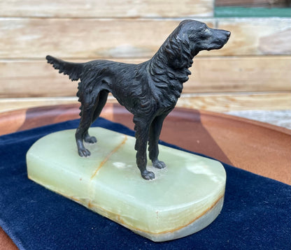 A Very Fine Early 20th Century Cast Bronze of an Alert Gun Dog on Marble Base 14cm Long