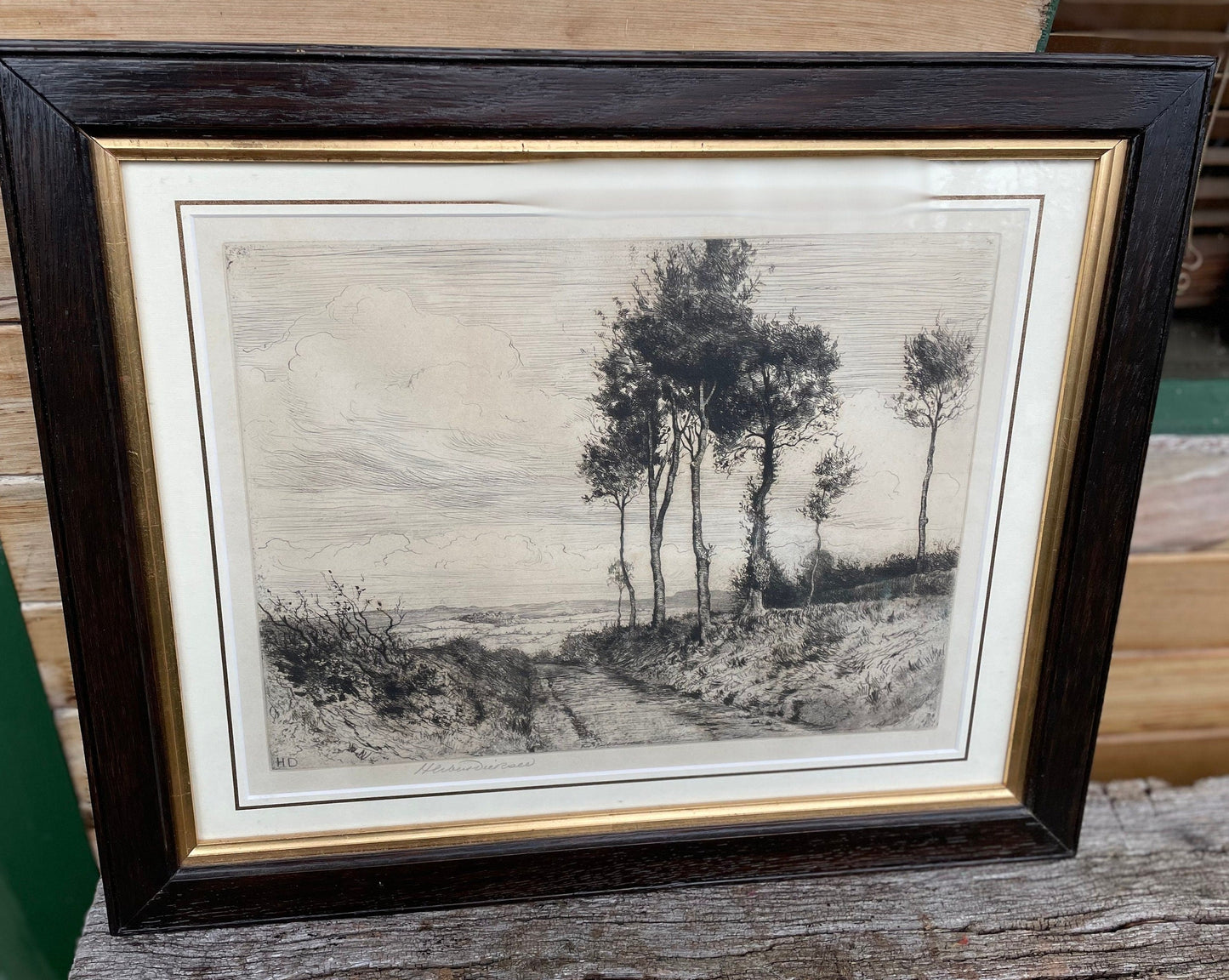 A Framed and Signed Etching by Herbert Dicksee Called  'Shaldon Lane' 1916