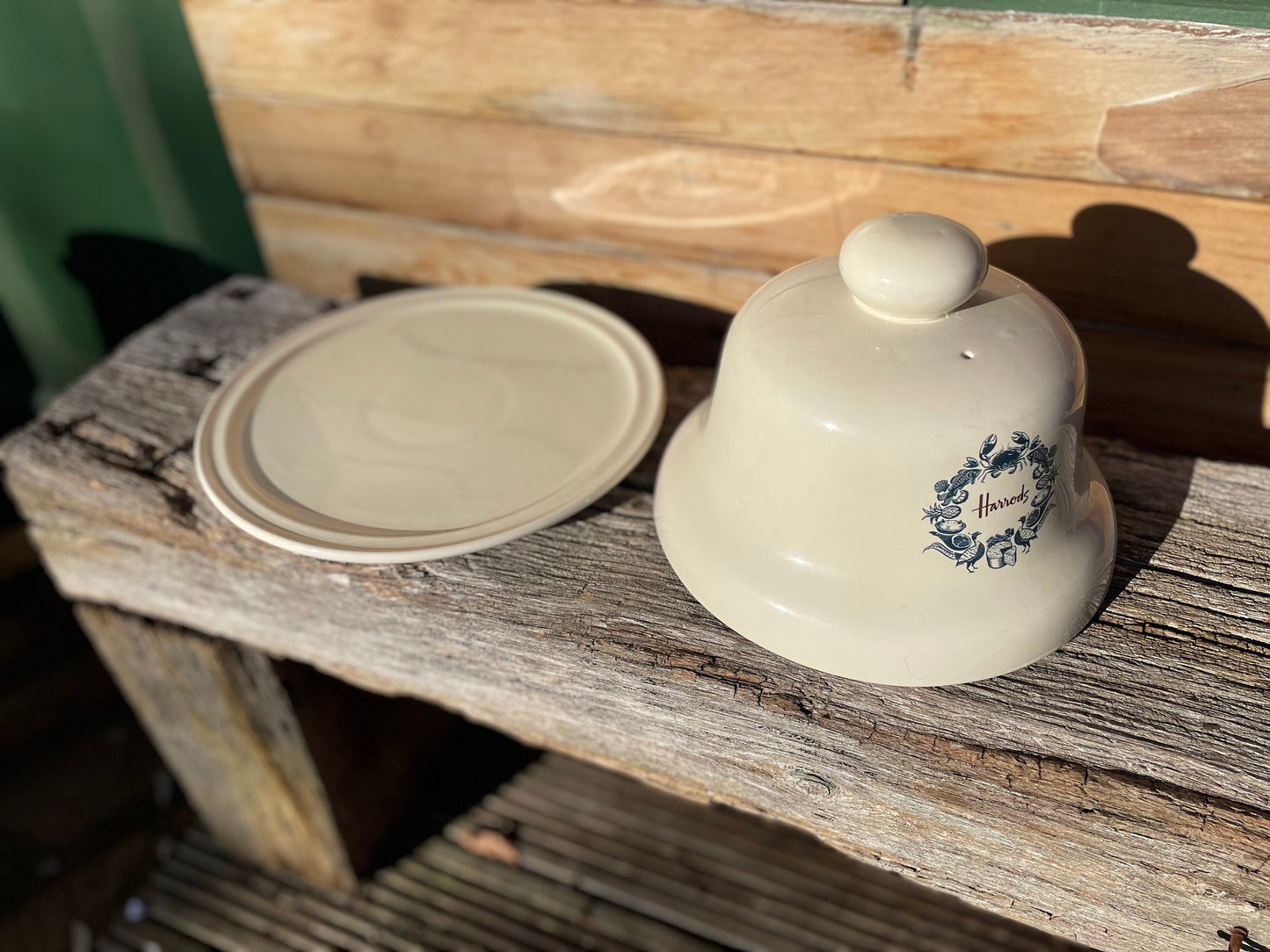 A Vintage Ceramic Cheese Cloche on a Stand From Harrods London 26cm Diameter