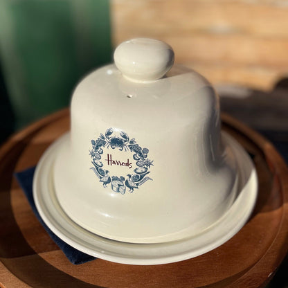 A Vintage Ceramic Cheese Cloche on a Stand From Harrods London 26cm Diameter