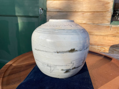 A Chinese Style Studio Blue & White Stone Body Glaze Vase 15 cm High