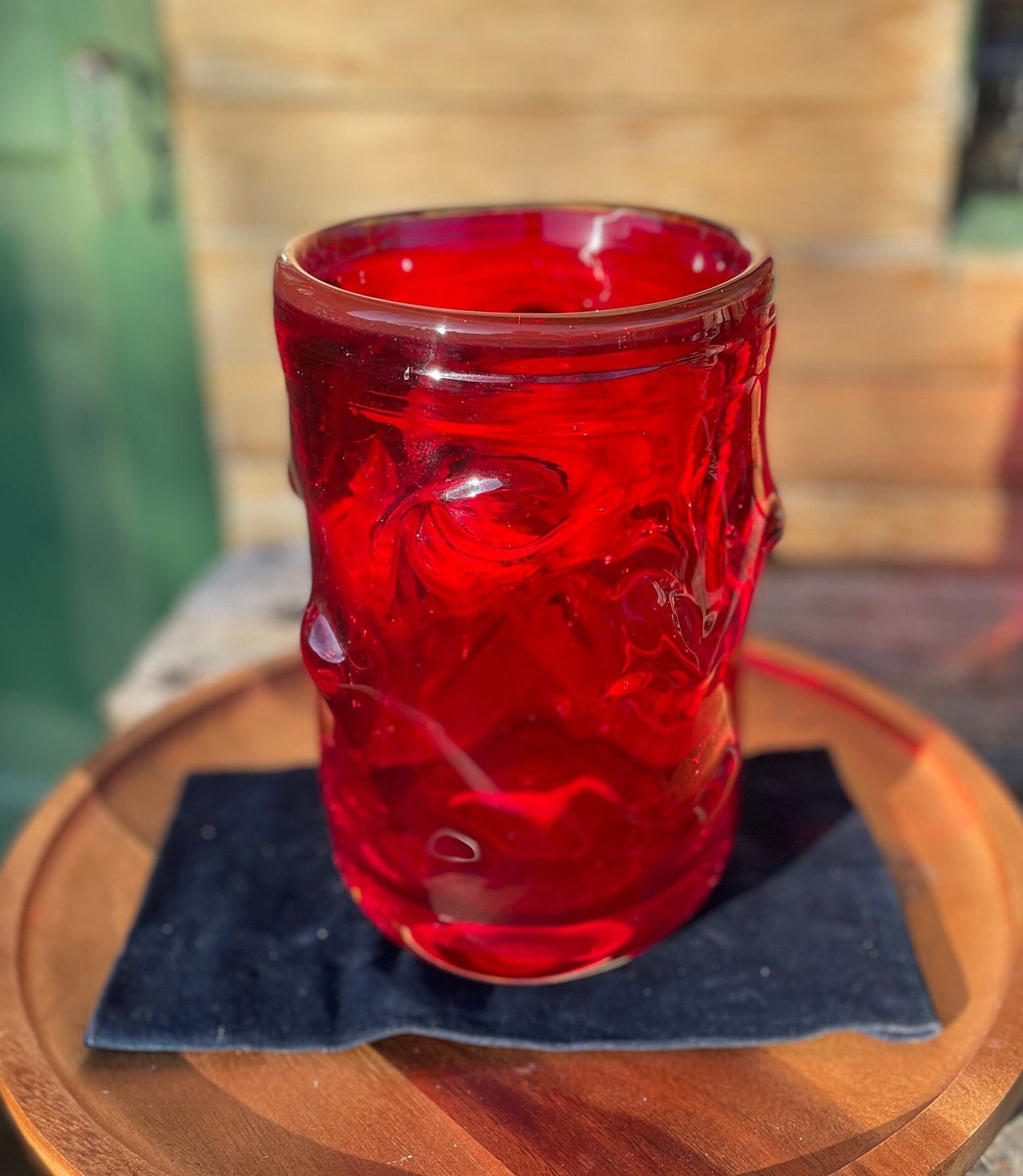 A  Large Heavy Whitefriars Red Glass 'Nobbly' Vase c 1960 24cm Tall 4kg