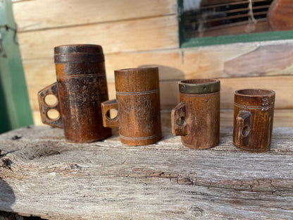 A Fine and Rare Collection of Antique Metal Bound and Treen Tankard/Measures With Various Official Impressed  Marks - Tallest 20.5