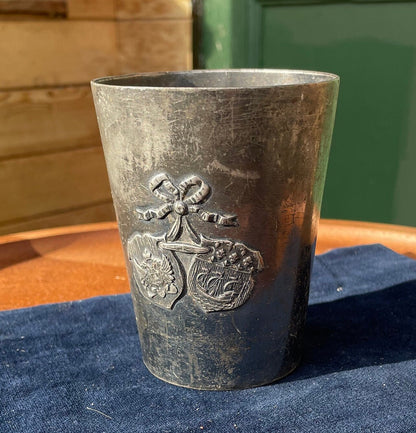 An Antique Pewter Beaker Symbolising the Russian French Union of July 1891 in Krondsadt - 10cm tall  -340g