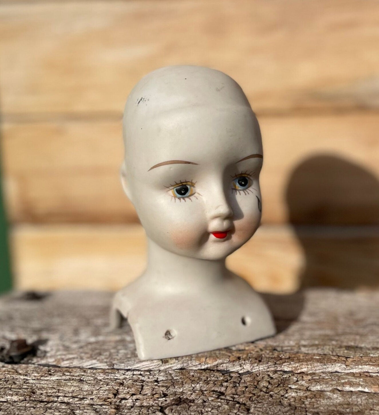 A Vintage Bisque Ceramic Dolls Head 23.5cm Tall