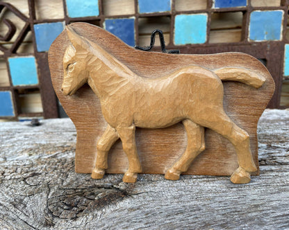 A Exquisite Piece of Folk Art in the Form of a Mounted Hand Carved Horse/foal 15cm Wide