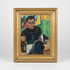 A Signed Post-War British Oil on Board Portrait of a Uniformed Man in an Interior, Mounted and Framed, 41x33cm Frame