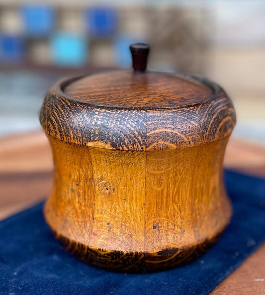 A Tea/Tobacco Caddy in The Form of a Well Patinated Apple with Bakelite Stalk/Handle 12cm  diameter c1890