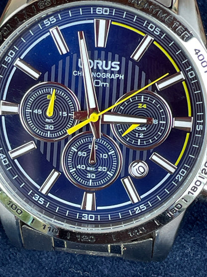 A Working Lorus Men's  Quartz Movement Steel Chronograph 50m  Blue Face  Bracelet Wristwatch  44mm Diameter