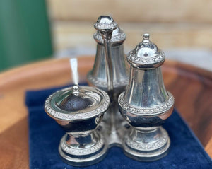 A Vintage English Silver Plated Three Piece Ianthe Condiment Set c1950's