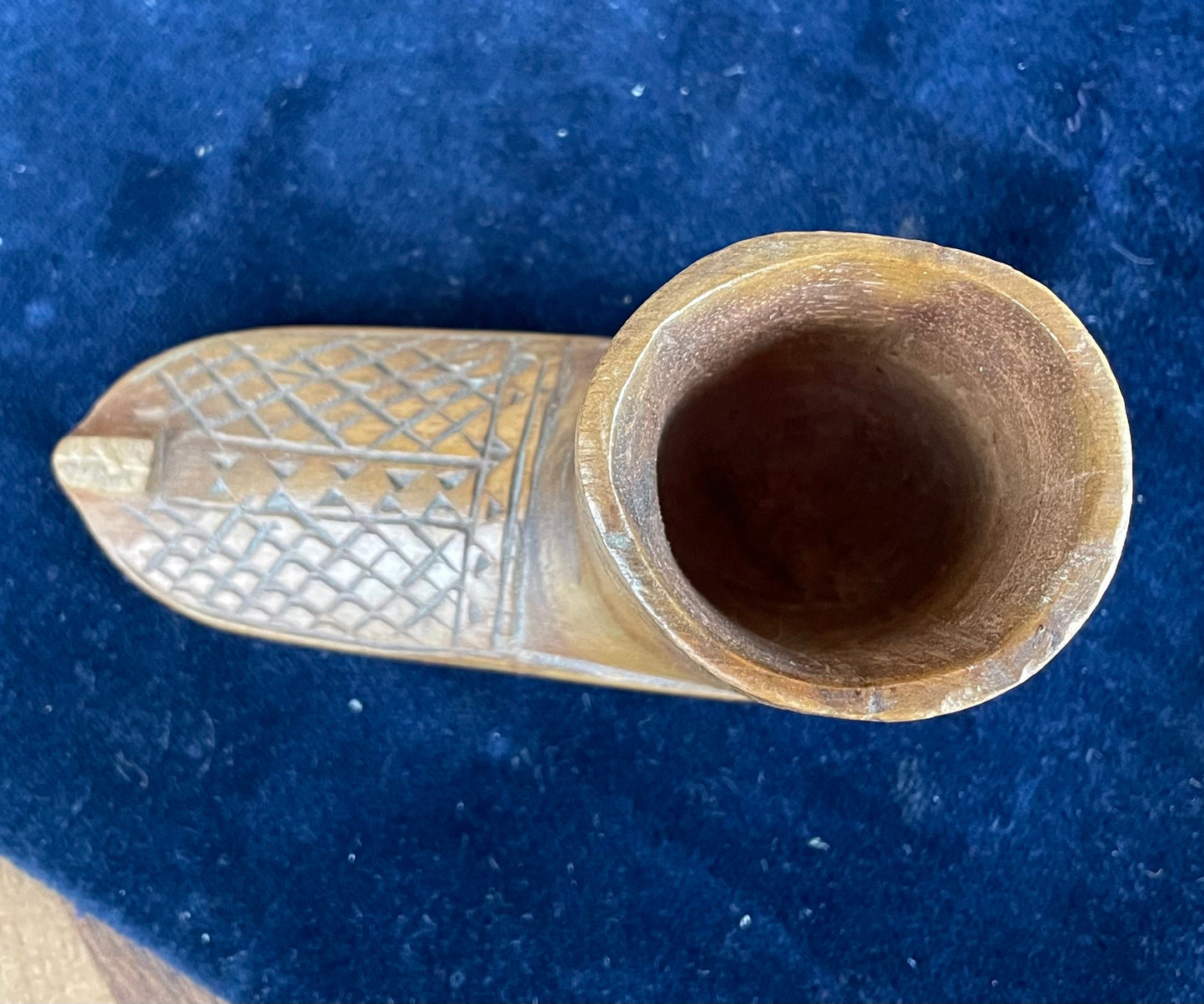 A Vintage Wooden Folk Art Vesta in the Form of a North American Indian Moccasin Boot 9cm Long c1940's