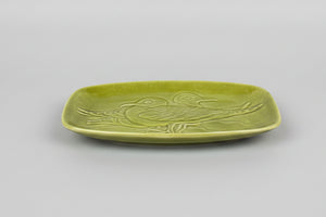 A Small Olive Green Ceramic Poole Pottery Trinket Tray Depicting Seagulls 18cm Wide
