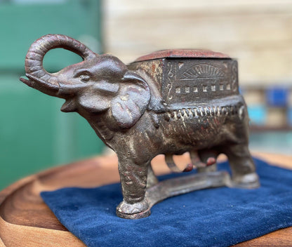 A Cast Iron Victorian Novelty Elephant Cigarette Dispenser c1890 - 23 cm Long - 1.8kg