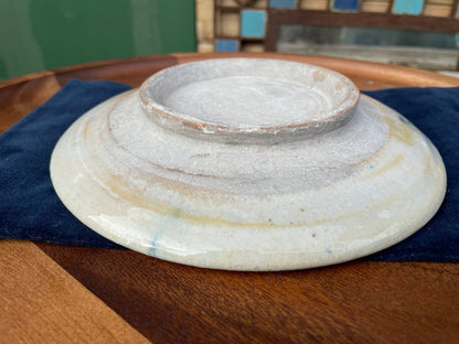 A Palestine Stamped Iznik Style Pottery Floral Dish With Unglazed Foot - c1920's 18.5cm Diameter