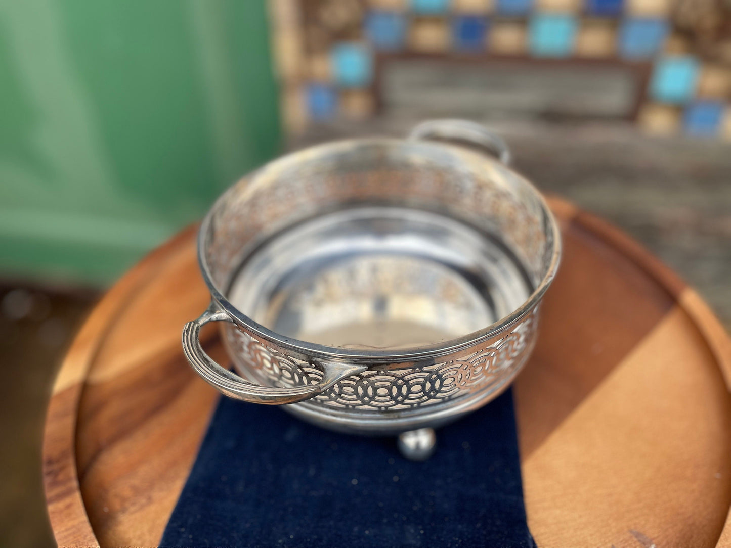 A Large Pierced Silver Plate Handled Bowl 18cm Diameter Bowl late 1700's possibly