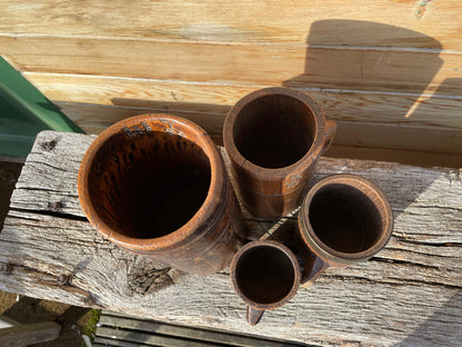 A Fine and Rare Collection of Antique Metal Bound and Treen Tankard/Measures With Various Official Impressed  Marks - Tallest 20.5