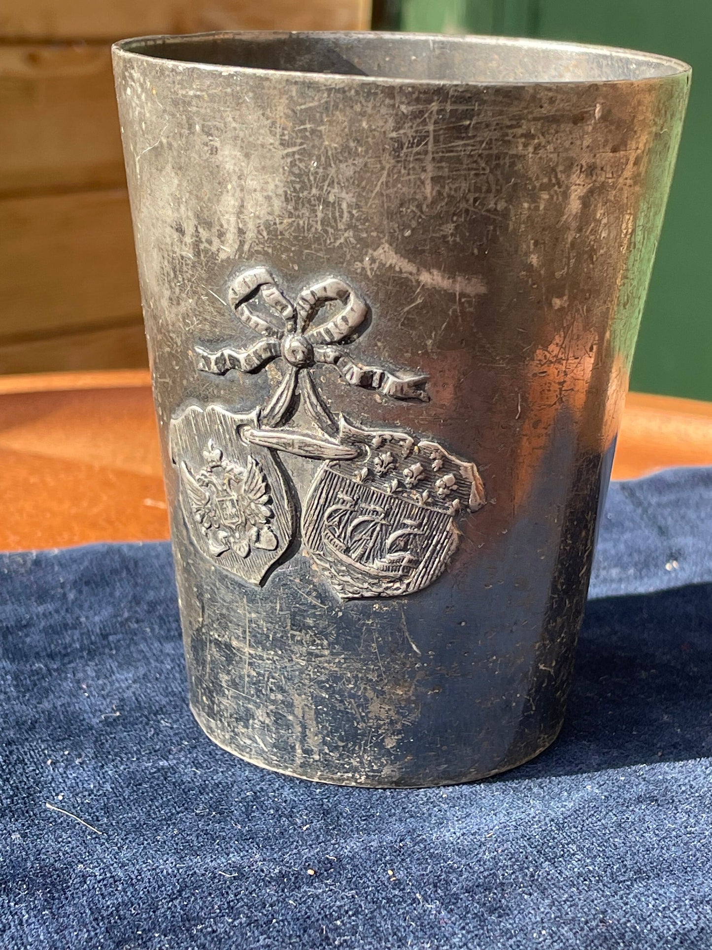 An Antique Pewter Beaker Symbolising the Russian French Union of July 1891 in Krondsadt - 10cm tall  -340g