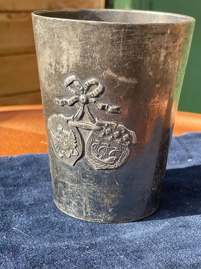 An Antique Pewter Beaker Symbolising the Russian French Union of July 1891 in Krondsadt - 10cm tall  -340g