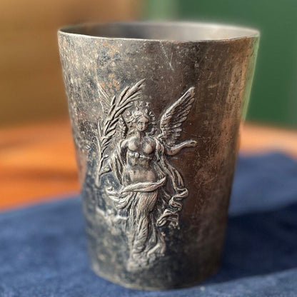 An Antique Pewter Beaker Symbolising the Russian French Union of July 1891 in Krondsadt - 10cm tall  -340g