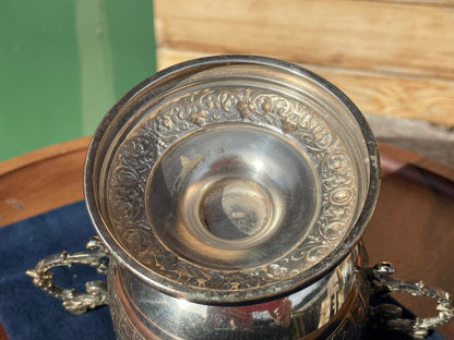 An Antique German Art Nouveau plated WMF Sugar Bowl With Cranberry Glass insert - 14cm tall