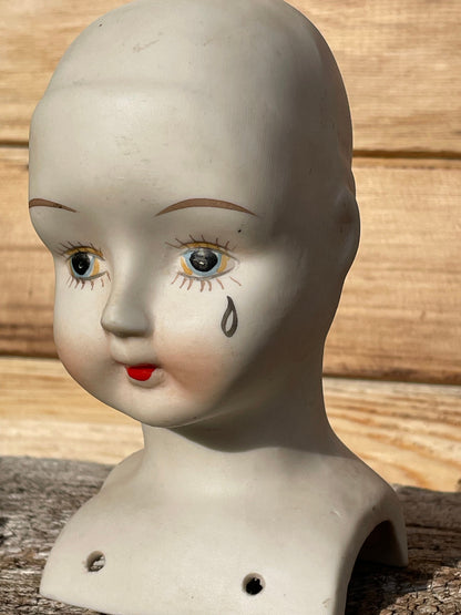 A Vintage Bisque Ceramic Dolls Head 23.5cm Tall