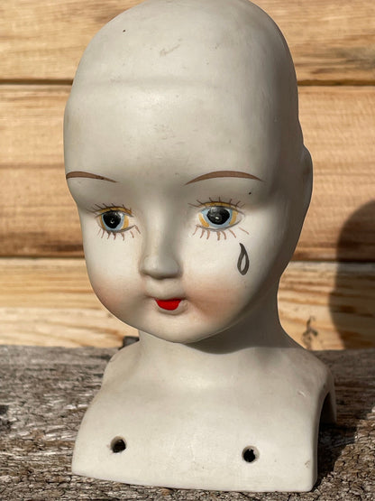 A Vintage Bisque Ceramic Dolls Head 23.5cm Tall