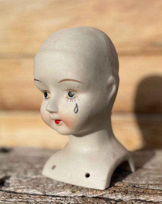 A Vintage Bisque Ceramic Dolls Head 23.5cm Tall