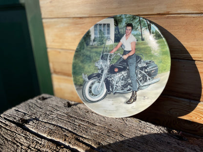 A Limited Edition Ceramic Elvis Presley Collectors Plate - Elvis on His Harley" by Bruce Emmett- 22cm Diameter - 1990