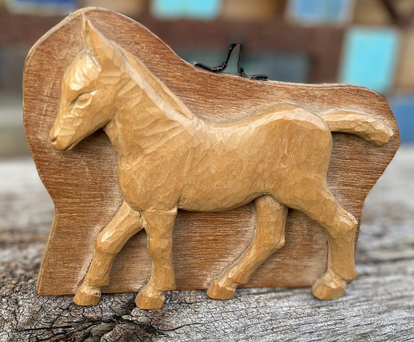 A Exquisite Piece of Folk Art in the Form of a Mounted Hand Carved Horse/foal 15cm Wide