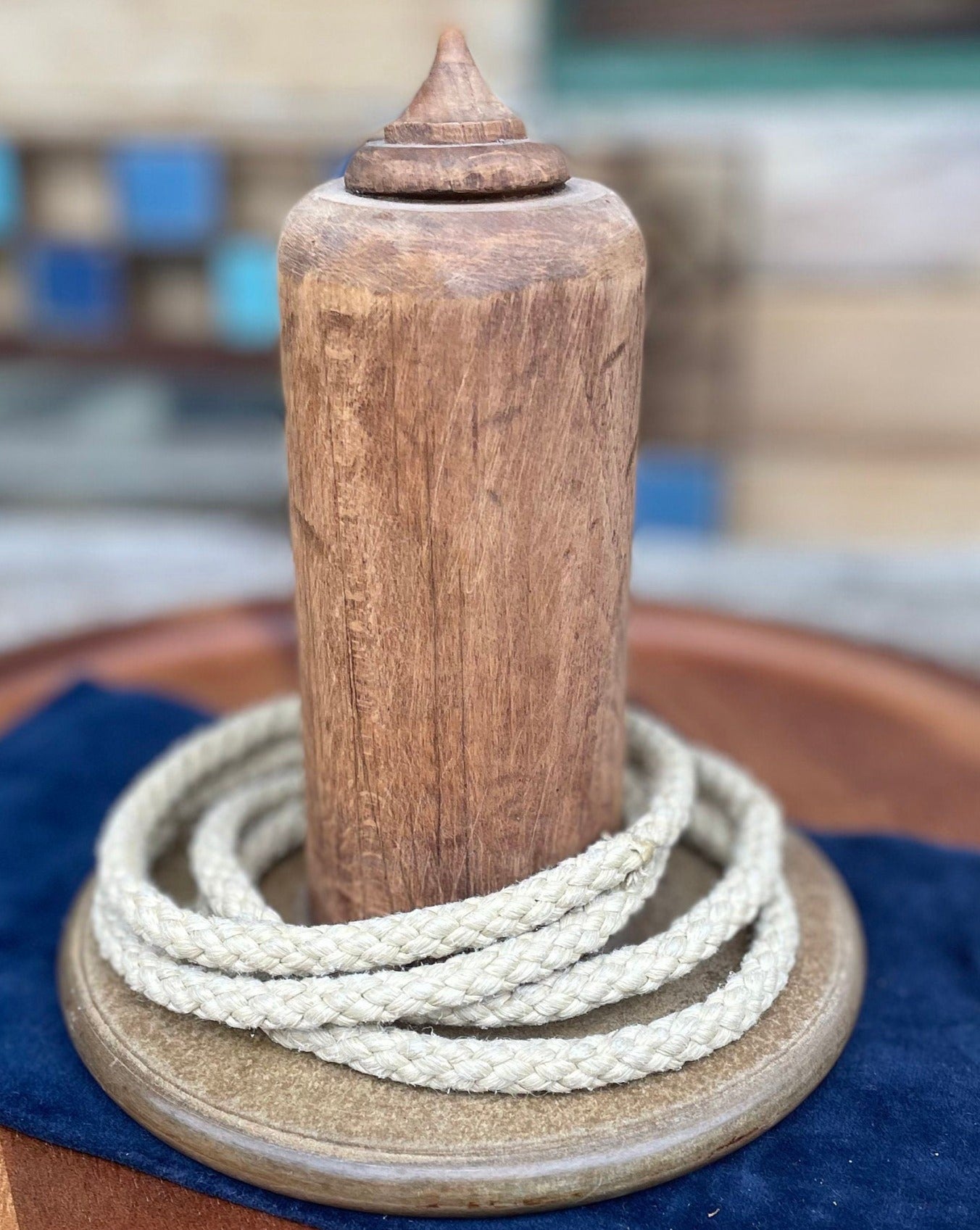 An Old English Pub Game Made From an Old Bobbin Flange Rescued From Oxford Mill Rochdale Manchester in 1924 - 19cm tall