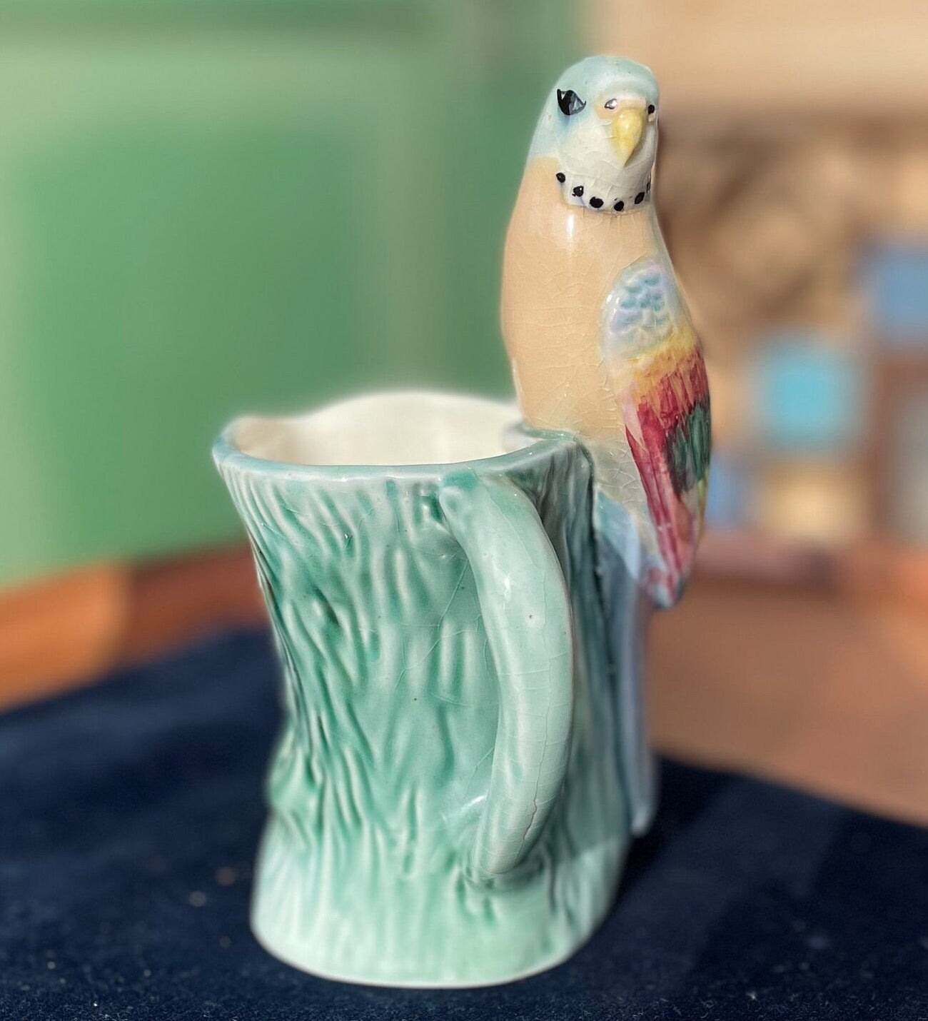 A  Weetman Ware small ceramic budgie budgerigar cream jug 14cm tall c1950's