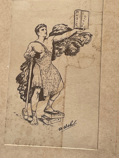 A double sided signed piece of original art of Greek God Apollo by Webel 10x13cm