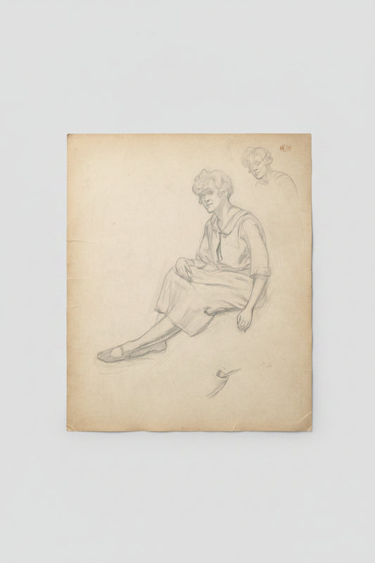 A couple of unsigned pencil sketches of a female 38x44cm