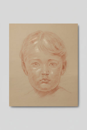 An unsigned original portrait sketch of a young child 32x40cm