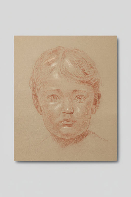 An unsigned original portrait sketch of a young child 32x40cm