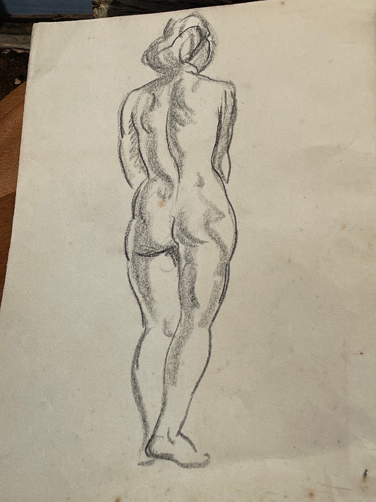 An unsigned rapid sketch of a female nude 28x38cm