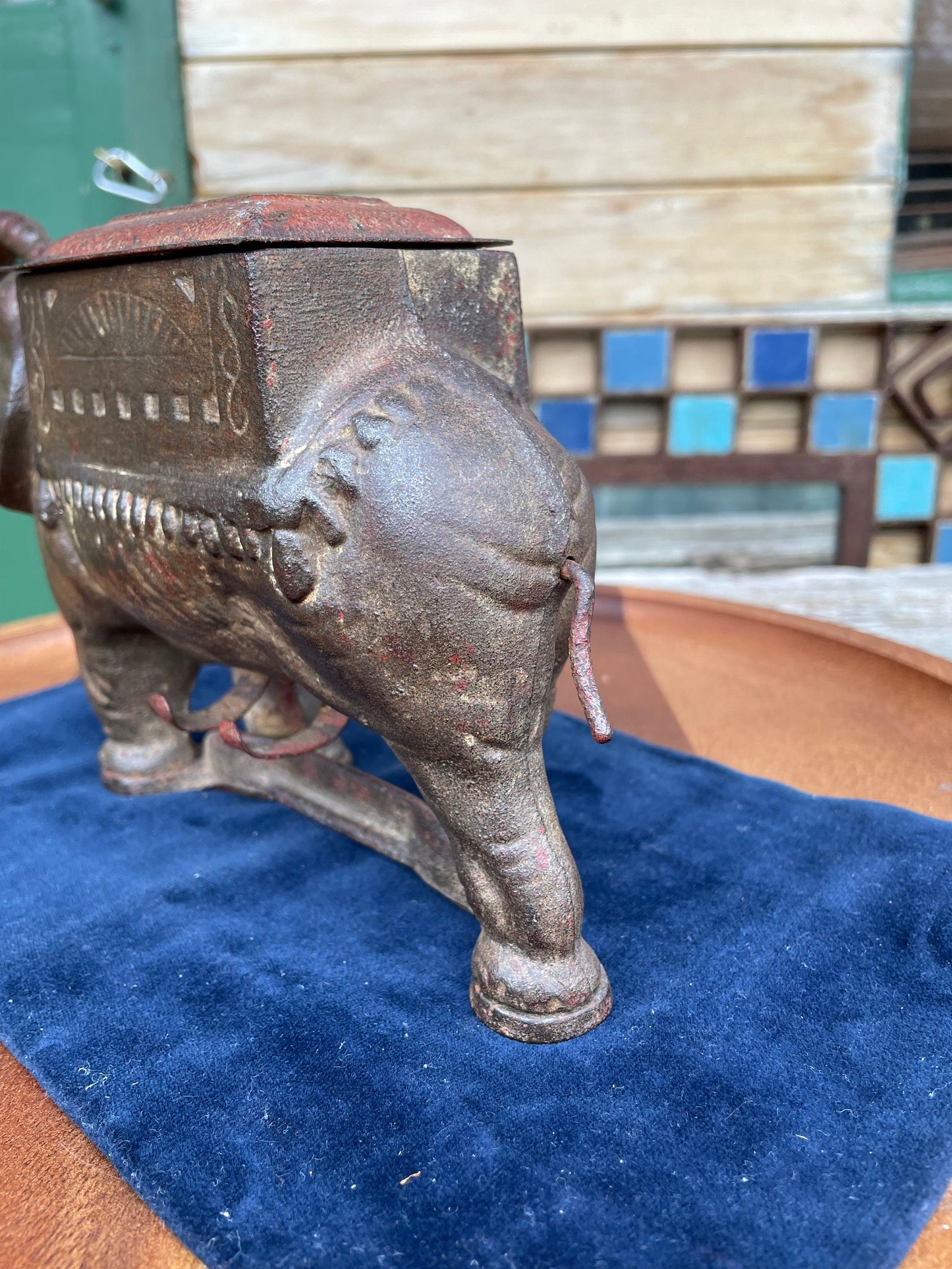 A Cast Iron Victorian Novelty Elephant Cigarette Dispenser c1890 - 23 cm Long - 1.8kg